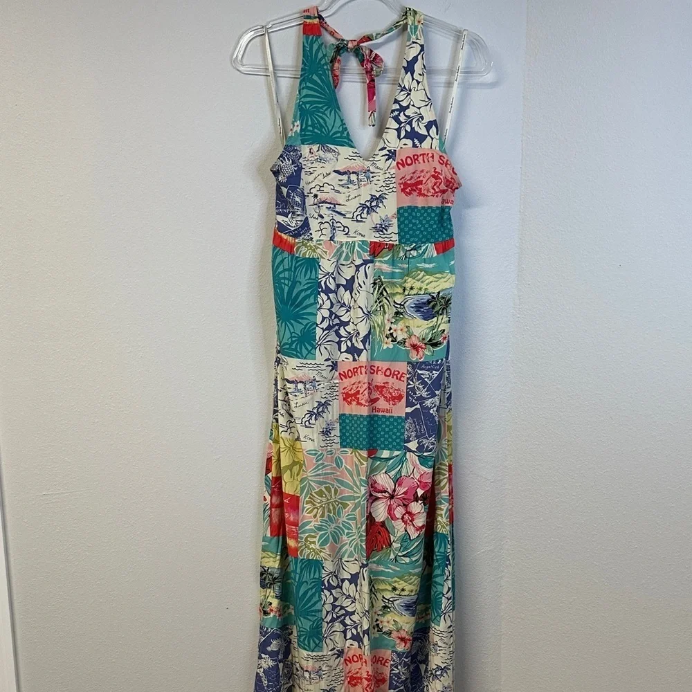 Tommy Bahama Ocean Patchwork Halter Hawaiian Maxi Dress S